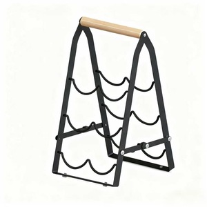 Porte-vin pliable de bureau en métal noir, étagère de rangement pour 6 bouteilles, pour les fêtes et la maison - Product Image 1