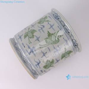 RZSX09-I प्राचीन ग्रीन क्रेन पैटर्न यूरिन और जार पुरानी मिट्टी चिनोकरी सिलेंडर सिरेमिक वैस पेन कंटेनर - Product Image 5