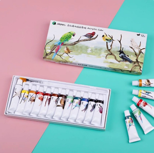 Juego <span class=keywords><strong>de</strong></span> pintura acrílica <span class=keywords><strong>de</strong></span> la marca Marley, 24 colores, caja pequeña portátil impermeable para estudiantes <span class=keywords><strong>de</strong></span> escuela primaria, serie Bird Sky, 12 pinturas al óleo - Product Image 1