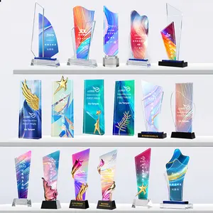Onore della competizione di cristallo souvenir di qualità trofeo di cristallo colorato in bianco nuovo stile di stampa a colori personalizzato trofeo di cristallo