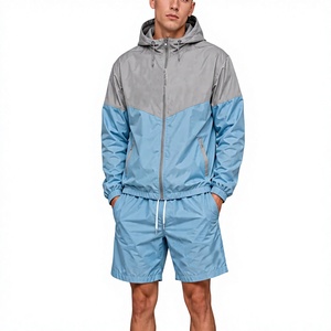 Ensemble veste et short de sport pour homme, à capuche, color-block, léger, respirant, vêtements décontractés d'été - Product Image 1