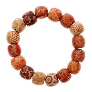 bracelet perles macrame Suppliers-Mélanges de perles en bois imprimées, 100 pièces, perles à gros trous, accessoires de bijoux, bricolage, fabrication de Bracelet, loisirs créatifs, en macramé