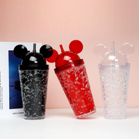Gobelet d'été à double paroi avec oreilles de souris 16oz avec couvercle et paille Tasses de voyage