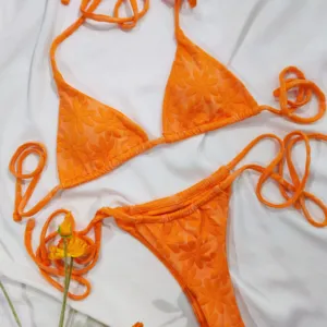 New Arrivals 2023 Triangle Bikini Set Orange Jacquard Swimsuit Summer Swimwear Custom Women Beachwear
