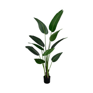 L962 Hete Verkoop Vervalste Groene Vogelparadijs Potplant <span class=keywords><strong>In</strong></span> Zwarte Pot Kunstmatige Tropische Palmboom Voor Binnen Buiten