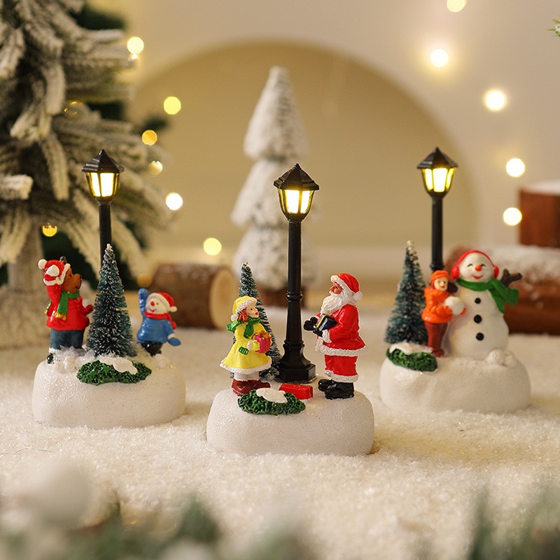 Set Illuminato 10 Pezzi Villaggio Di Natale In Miniatura – Scena Decorativa Con Caserma Pompieri