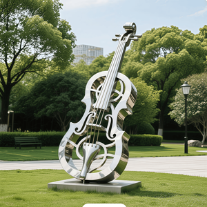 Estátua de Violoncelo, Guitarra, <span class=keywords><strong>Sitar</strong></span> em Aço Inoxidável Personalizada, Escultura de Instrumento de Cordas, Decoração Externa - Product Image 5