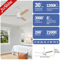 1stshine Led Ventilateur de Plafond Intérieur Moderne Moteur Dc Dimmable 3 Pales Contreplaqué Télécommande Led Ventilateur de Plafond Lumière