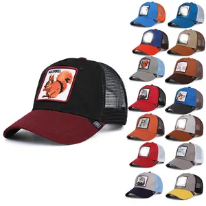 Gorra con logotipo personalizado al por mayor de fábrica para hombre gorras de camionero con bordado de animales de malla de 5 paneles