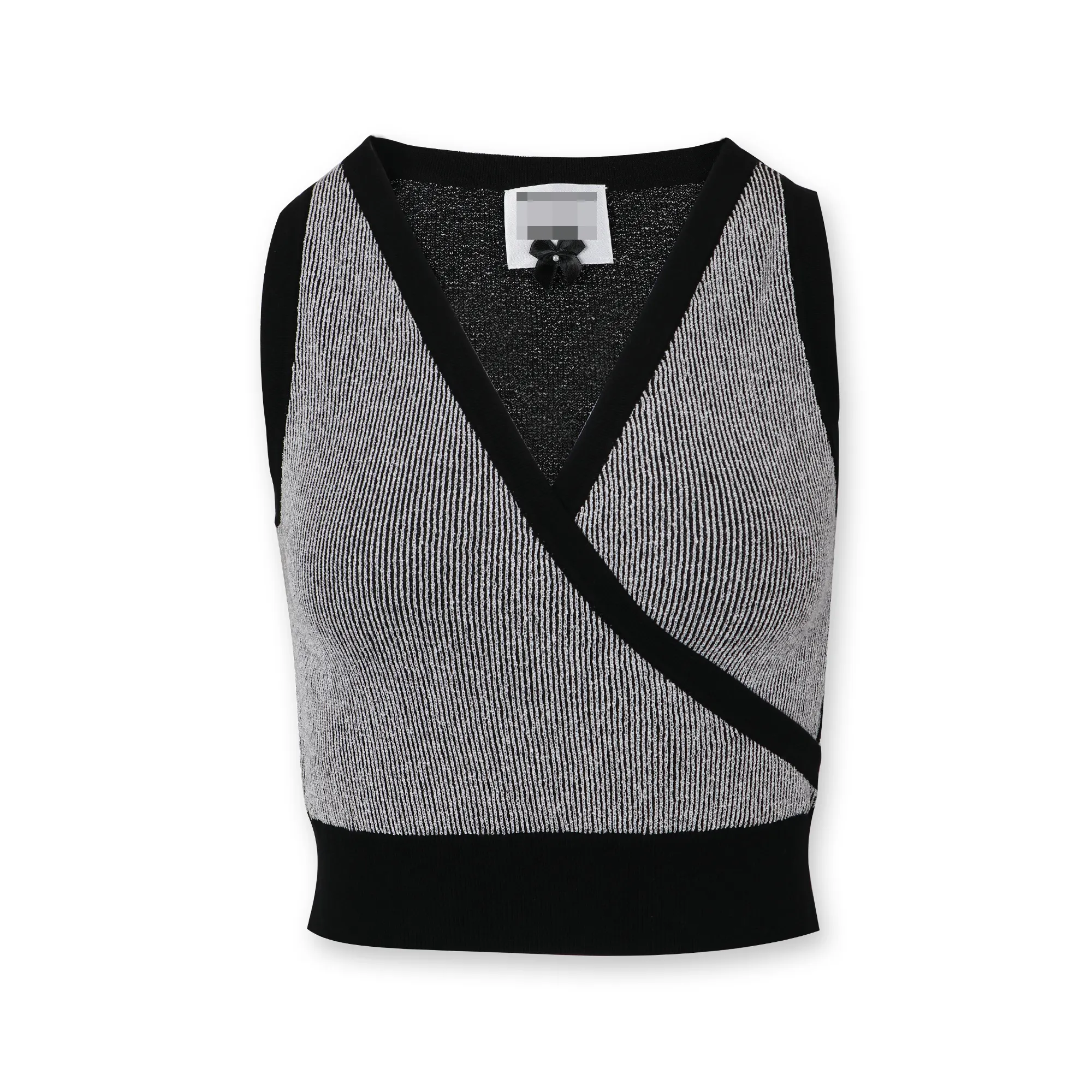 High End Trendy Style V Neck Sleeveless Thread Knit Pullover Sweater For Women