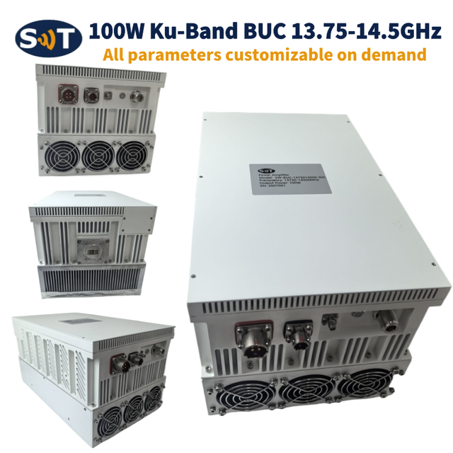 SWT SW-BUC Series 100W Ku-Band 13.75-14.5GHz Satcom Power Amplifier Fixed GroundVehicle Field Uplink 28V DC Low Noise Remote
