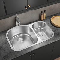 304 acier inoxydable Double bol dessiné évier ferme légumes lavage évier 800x525 X228mm pour cuisine