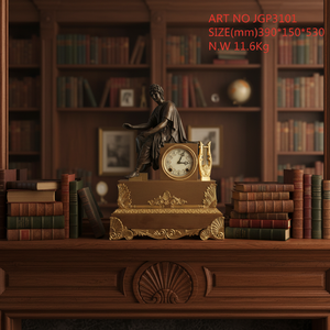 Horloge de cheminée néoclassique antique en laiton doré avec sculpture de la Musée <span class=keywords><strong>des</strong></span> Arts en bronze - Product Image 4