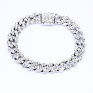 Gelang rantai pria, trendi Hip Hop 12mm kancing Flip baris tunggal zirkon Kuba gelang Tautan mode bahan kuningan - Product Image 5