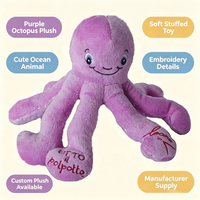 Peluche Pieuvre Violette Personnalisée, Jouet en Peluche Doux avec Logo Brodé, Vente en Gros, Jouets pour Bébés, Cadeaux Personnalisés en Peluche pour Enfants