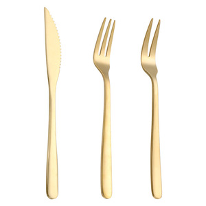Ensemble couteau et fourchette à gâteau de lune en acier inoxydable 304, fourchette à fruits créative plaquée or à 2 dents, ensemble de fourchettes à dessert occidentales à 3 dents - Product Image 5