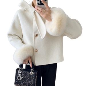 Nouveau <span class=keywords><strong>Manteau</strong></span> d'<span class=keywords><strong>Hiver</strong></span> Slim en Laine Double Face avec Nœud et Poignets Entièrement Doublés en Fourrure de Renard pour <span class=keywords><strong>Femme</strong></span> Enceinte - Product Image 1