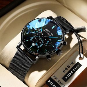 POEDAGAR 632 Montre-bracelet pour homme en maille, nouvelle montre à quartz, étanche, chronographe, acier inoxydable, date luminescente, montre de sport - Product Image 3