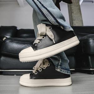 Zapatos Casuales de Cuero Negro Mate de Estilo Urbano Minimalista de Alta Calidad, con Cordones Antideslizantes para Hombre, Dropshipping - Product Image 4