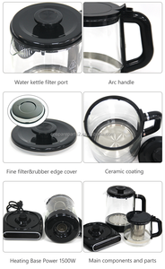 Thị trường Trung Đông 1.5l + 1.1L ấm trà thủy tinh Ấm đun nước loại mới của đôi Ấm đun nước thủy tinh không dây điện bình Ấm đun nước - Product Image 5