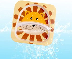 Ensemble de vaisselle pour enfants fibre de bambou naturelle ensemble de 5 pièces avec plaque bol tasse cuillère fourchette sans BPA lavable au lave-vaisselle dessin animé Design <span class=keywords><strong>Lion</strong></span> - Product Image 5