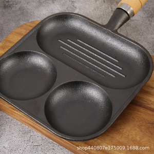 Poêle à œufs multifonctionnelle 3 en 1 en fonte avec poignée en bois pour la cuisson des œufs et des hamburgers - Product Image 4