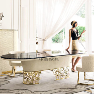 Juego de mesa de comedor de mármol, muebles de comedor de lujo, provincia francesa - Product Image 3