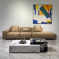 Canapé-lit italien moderne minimaliste en blocs de tofu en cuir Ensemble de canapé-lit simple carré ligne droite en bois Design modulaire velours tissu vivant