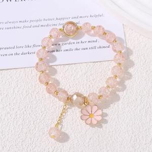 Pulsera de aleación con perlas y diseño de margarita de dibujos animados, con esmalte de colores, estilo fresco y dulce, para estudiantes y como regalo para novias en aniversarios - Product Image 6