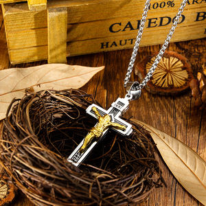 Luxe catholique Jésus <span class=keywords><strong>Christ</strong></span> sur <span class=keywords><strong>INRI</strong></span> plaqué or 22 pouces <span class=keywords><strong>croix</strong></span> Crucifix acier pendentif chaîne hommes collier bijoux religieux - Product Image 3