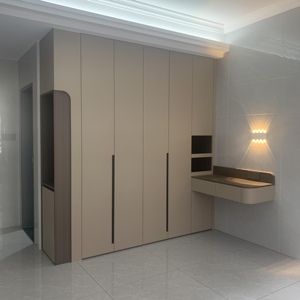 Meubles de chambre à coucher modernes, placard en bois massif avec porte coulissante en placage de verre personnalisé, <span class=keywords><strong>grande</strong></span> capacité et design durable - Product Image 2