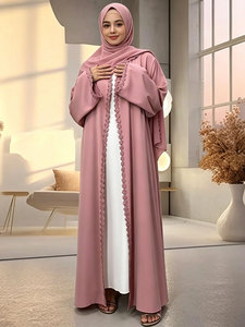 Abaya ouverte en dentelle florale Nida, robe islamique modeste avec hijab en mousseline pour femmes (14820) - Product Image 3
