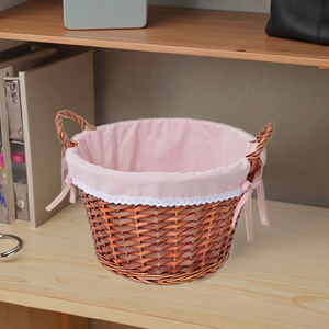 Rustic Antique Circle Wicker Picnic Basket <strong>Empty</strong> Easter <strong>Hamper</strong> with Folding Handles Willow Garden Harvest - Product Image 6