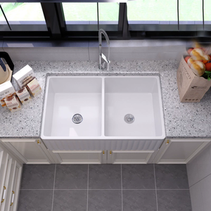 Tablier de cuisine américaine Évier en céramique semi-encastré Évier de cuisine moderne à double soufflage 33 ''pouces CUPC Farmhouse Évier de cuisine en céramique avec plateau - Product Image 2