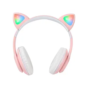 ילדים חתול אוזן אלחוטי Bluetooth אוזניות עם RGB מהבהב Led אור נוח PVC עור מעל ראש אוזניות