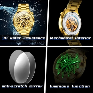 Montre homme OLVES 6722, livraison directe, montre mécanique automatique squelette de luxe, étanche, lumineuse, en acier inoxydable. - Product Image 4