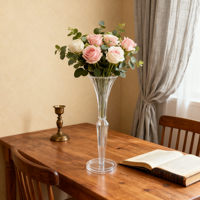 Vase à fleurs en acrylique de luxe avec perles de cristal |   Support de trompette transparent pour décoration de mariage |   Centre de table élégant