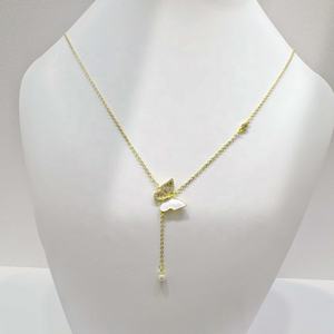 Collier pour femme en argent sterling 925 plaqué or, design tendance, pierres précieuses, papillon, longue chaîne, prix usine. - Product Image 1