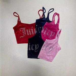 Nouveau style européen et américain, <span class=keywords><strong>camisole</strong></span> courte sexy avec strass, motif uni en velours, haut tendance pour fille, best-seller sur AliExpress - Product Image 2