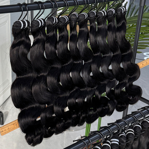 Natural Black <b>Body</b> <b>Wave</b> Hair Bundles Soft Wavy Human Hair Extensions Double Weft Thick Full Hair For Salon Wholesale - Product Image 1