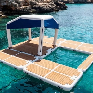 Plataforma Flotante Modular Inflable para <span class=keywords><strong>Playa</strong></span> con Toldo Azul, Cubierta de EVA Tipo Teca, Plataforma Espaciosa para Yates - Product Image 1