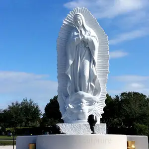 Dekorasi gereja agama pahatan tangan patung Maria marmer putih patung ukuran kehidupan patung wanita Guadalupe