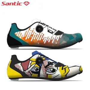 Santic Road Cycling Shoe Ultralight Carbon Fiber Athletic Riding Shoes Breathable Bicycle Shoes Cycling Footwear