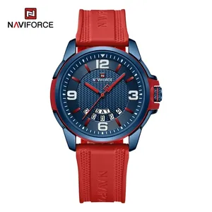 Navifroce 9215 Multifunctionele Chronograaf 30M Diepe Waterdichte Horloges Hoge Kwaliteit Siliconen Band Business Heren Rode Klok