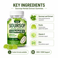 Gummies à l'extrait de feuille de Graviola, formule Vitamine C et Zinc, marque privée OEM, étiquette blanche, qualité professionnelle, approvisionnement en vrac