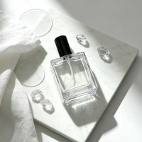 Botella de Perfume Cuadrada Recargable de Vidrio Vacía de 25 ml, Cabezal de Pulverización Negro Brillante, Logotipo Personalizado para Regalo de Marca de Fragancias y Uso en Viajes