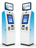 Machine d'échange de monnaie et de billets en espèces Jinrui FCM-501S en libre-service, écran tactile 19 pouces, scanner de passeport, machine d'échange de devises étrangères