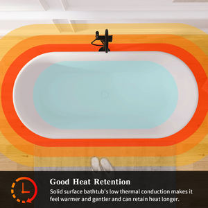 Baignoire autoportante moderne Maydon Design ovale élégant avec surface solide en pierre artificielle pour salle de bain - Product Image 4