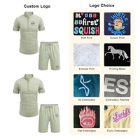 Bande personnalisée col demi boucle ouverte chemise taille élastique poches latérales Shorts costume de haute qualité doux respirant 100 lin ensemble hommes