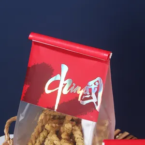 फैक्टरी थोक हॉट सेलिंग चीन लाल कस्टम भित्तिचित्र ज़िपलॉक कुकी बैग स्टैंडिंग विंडो बेकिंग स्नैक ब्रेड पैकेजिंग बैग